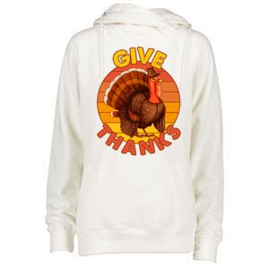 Thanksgiving Give Thanks Emblem Womens Funnel Neck Pullover Hood