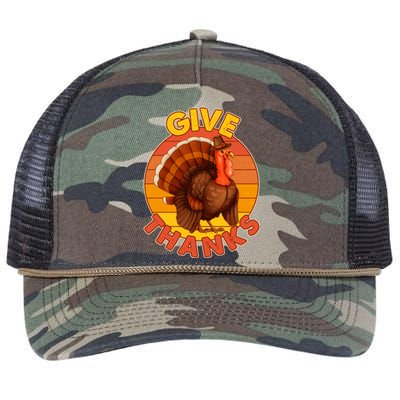 Thanksgiving Give Thanks Emblem Retro Rope Trucker Hat Cap