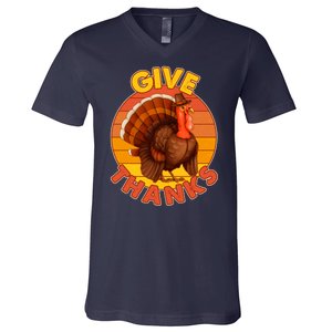 Thanksgiving Give Thanks Emblem V-Neck T-Shirt