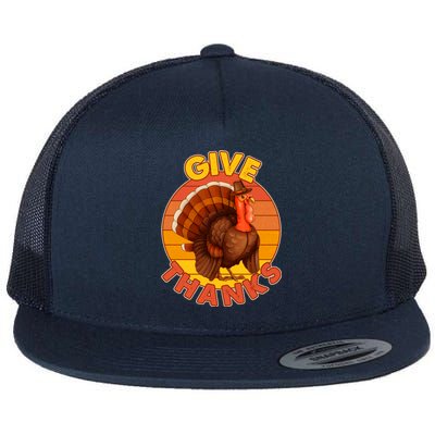 Thanksgiving Give Thanks Emblem Flat Bill Trucker Hat