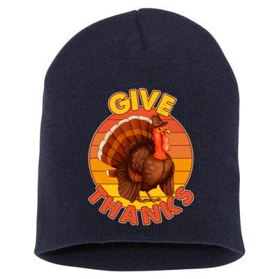 Thanksgiving Give Thanks Emblem Short Acrylic Beanie