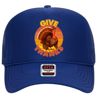 Thanksgiving Give Thanks Emblem High Crown Mesh Back Trucker Hat