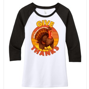 Thanksgiving Give Thanks Emblem Women's Tri-Blend 3/4-Sleeve Raglan Shirt