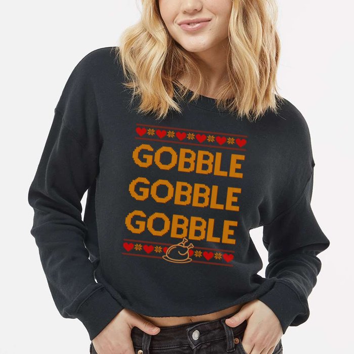 Thanksgiving Gobble X3 Ugly Sweater Cropped Pullover Crew