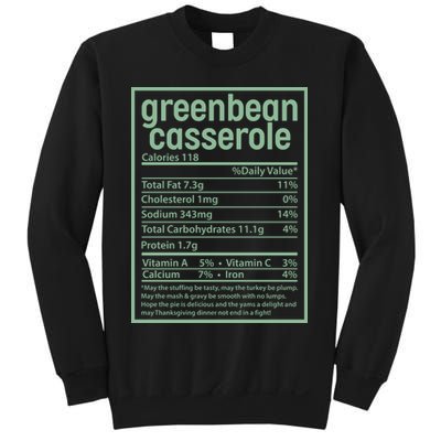 Thanksgiving Greenbean Casserole Nutrition Facts Sweatshirt