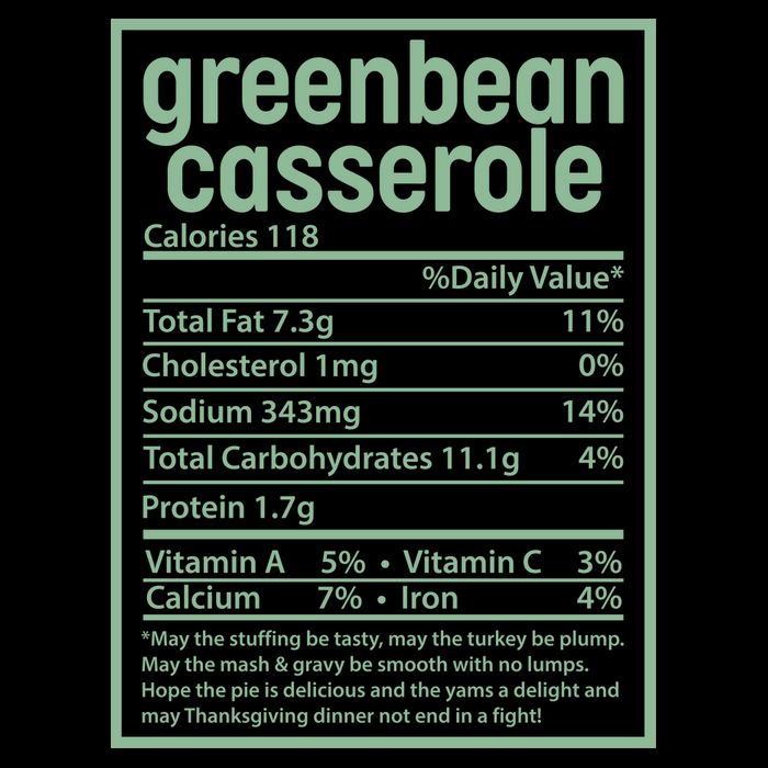 Thanksgiving Greenbean Casserole Nutrition Facts 16 in Basic Backpack