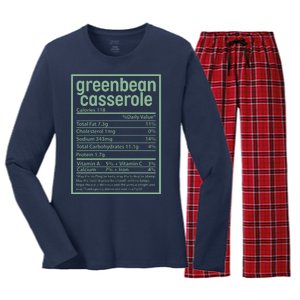 Thanksgiving Greenbean Casserole Nutrition Facts Women's Long Sleeve Flannel Pajama Set 