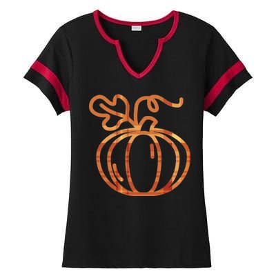 Thanksgiving Halloween Pumpkin Fall Autumn Plaid Ladies Halftime Notch Neck Tee