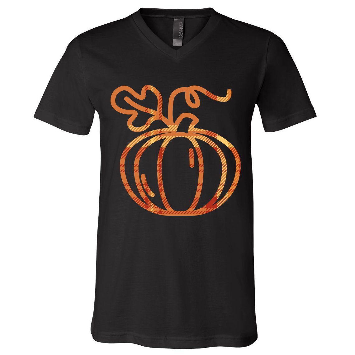 Thanksgiving Halloween Pumpkin Fall Autumn Plaid V-Neck T-Shirt
