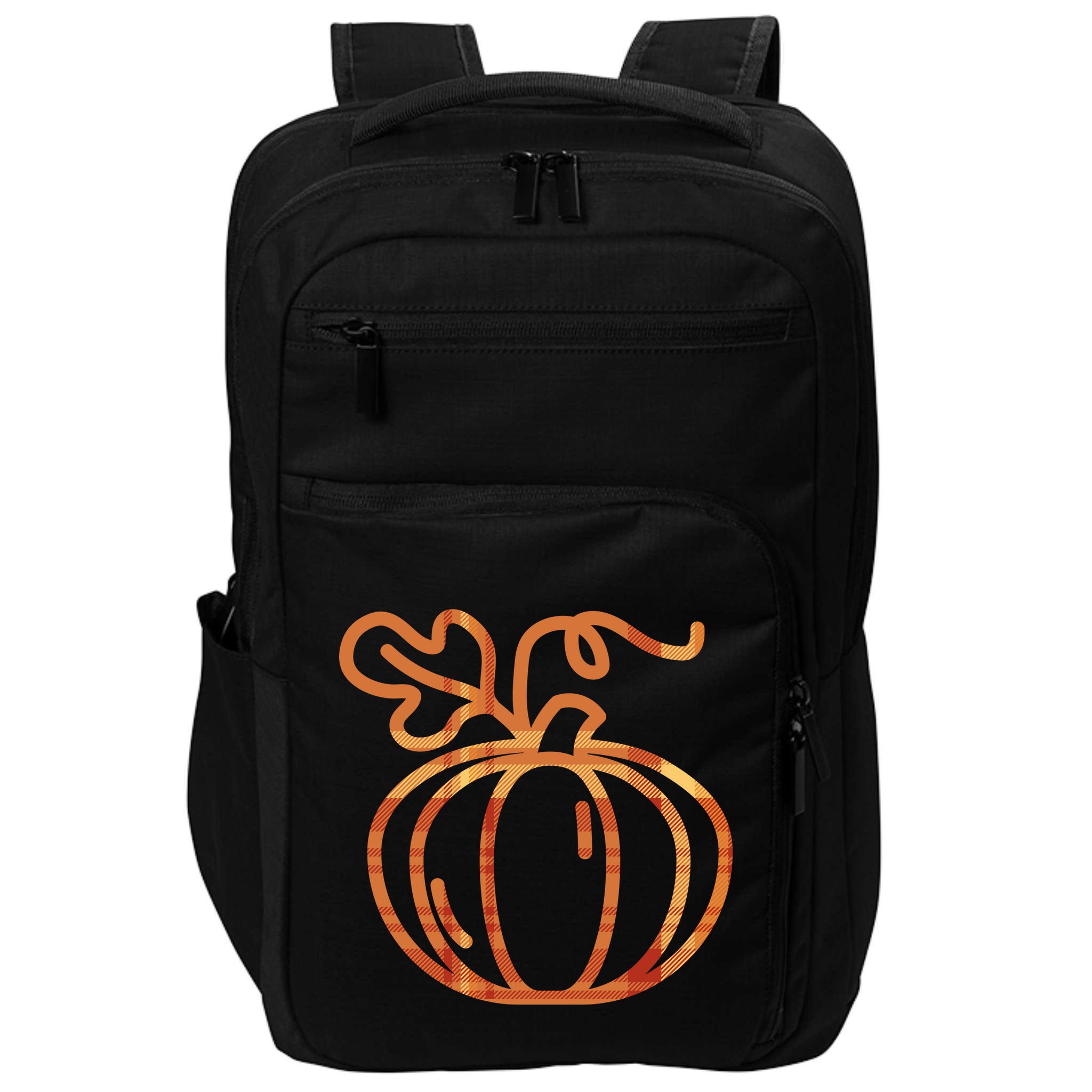Thanksgiving Halloween Pumpkin Fall Autumn Plaid Impact Tech Backpack