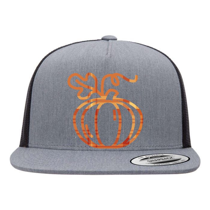 Thanksgiving Halloween Pumpkin Fall Autumn Plaid Flat Bill Trucker Hat