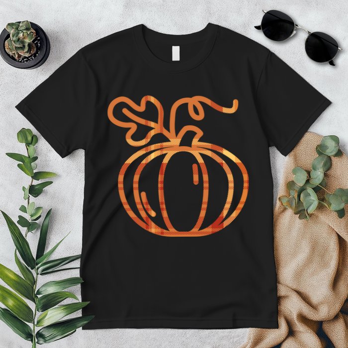 Thanksgiving Halloween Pumpkin Fall Autumn Plaid Premium T-Shirt