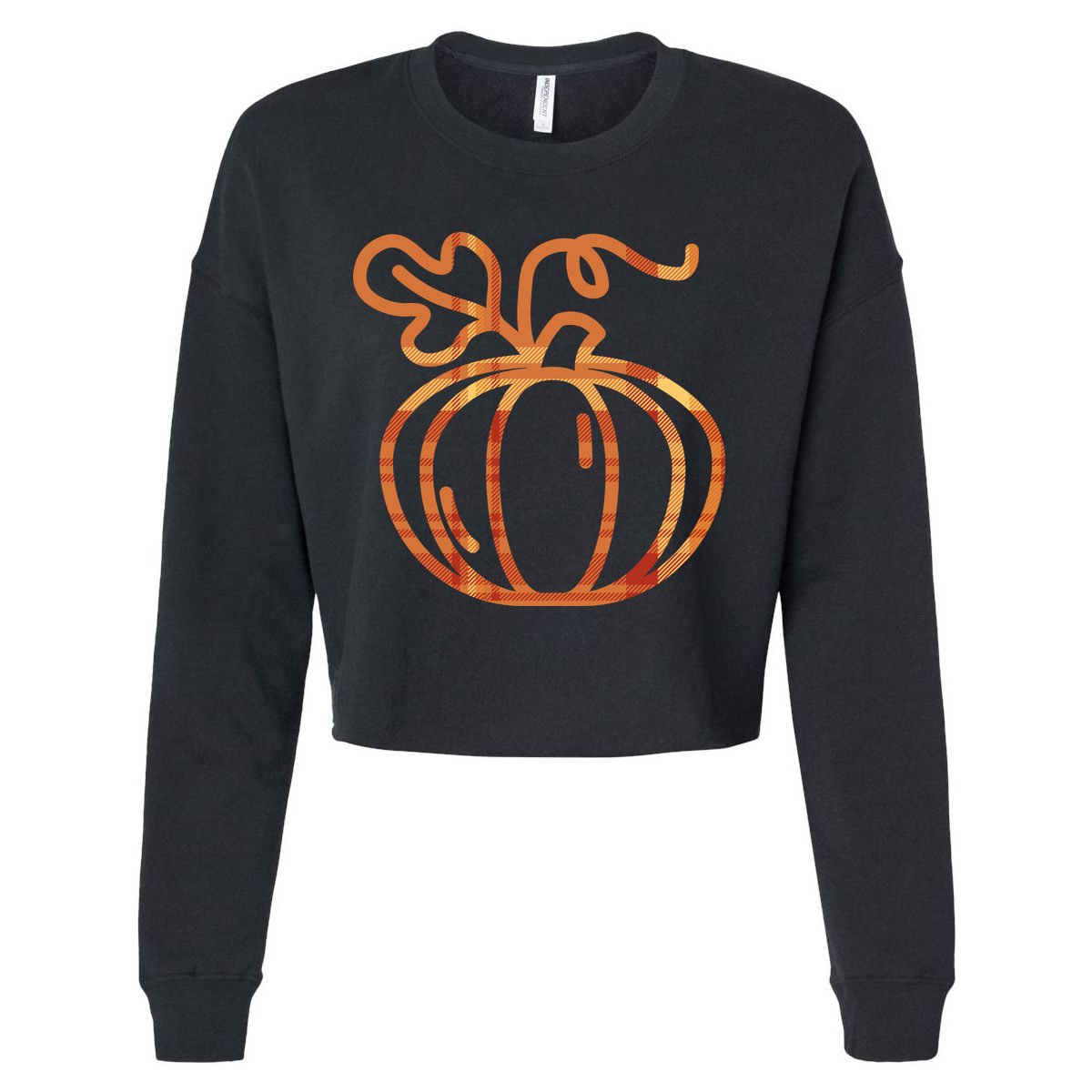 Thanksgiving Halloween Pumpkin Fall Autumn Plaid Cropped Pullover Crew