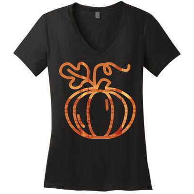 Thanksgiving Halloween Pumpkin Fall Autumn Plaid Women's V-Neck T-Shirt