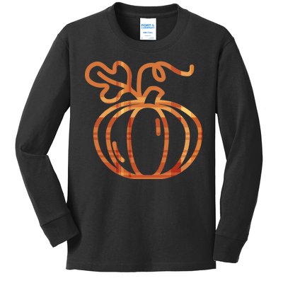 Thanksgiving Halloween Pumpkin Fall Autumn Plaid Kids Long Sleeve Shirt