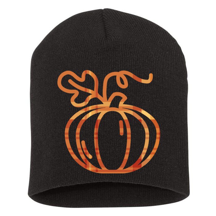 Thanksgiving Halloween Pumpkin Fall Autumn Plaid Short Acrylic Beanie