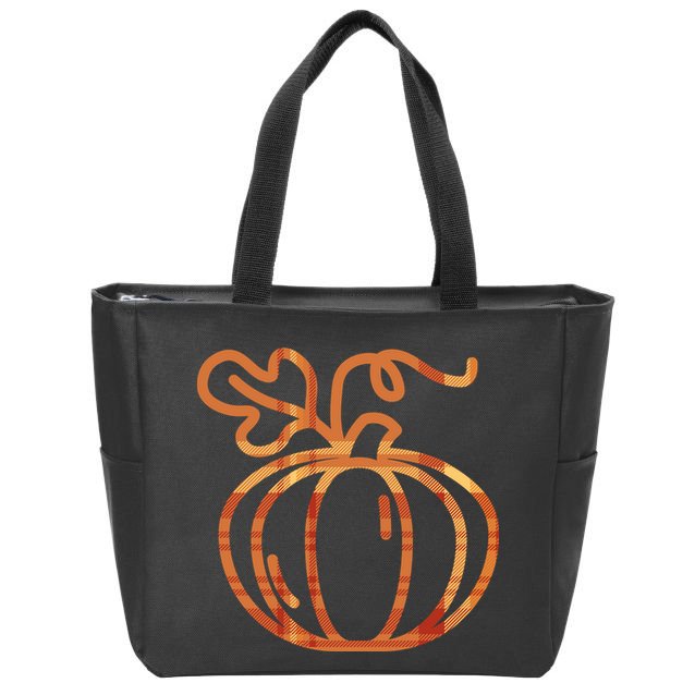 Thanksgiving Halloween Pumpkin Fall Autumn Plaid Zip Tote Bag