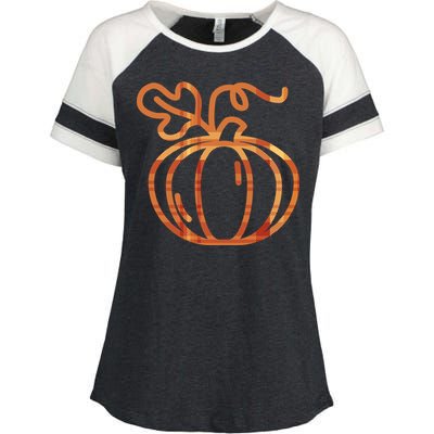 Thanksgiving Halloween Pumpkin Fall Autumn Plaid Enza Ladies Jersey Colorblock Tee