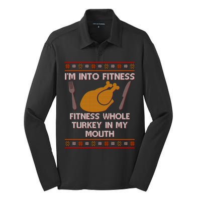 Thanksgiving I'm Into Fitness Ugly Sweater Silk Touch Performance Long Sleeve Polo