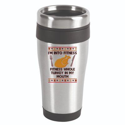 Thanksgiving I'm Into Fitness Ugly Sweater 16oz Travel Tumbler