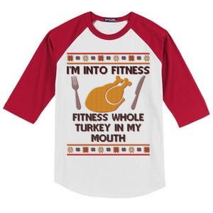 Thanksgiving I'm Into Fitness Ugly Sweater Kids Colorblock Raglan Jersey