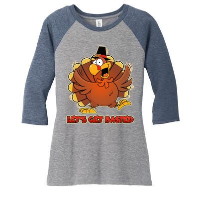 Thanksgiving Let's Get Basted Women's Tri-Blend 3/4-Sleeve Raglan Shirt