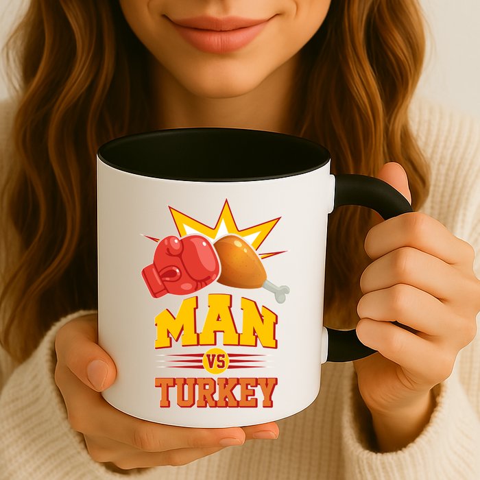 Thanksgiving Man Vs Turkey Fight Mug