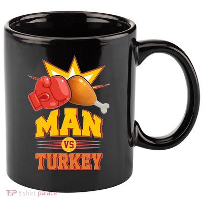 Thanksgiving Man Vs Turkey Fight 11oz C Handle Ceramic Mug