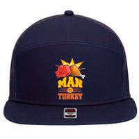 Thanksgiving Man Vs Turkey Fight 7 Panel Mesh Trucker Snapback Hat