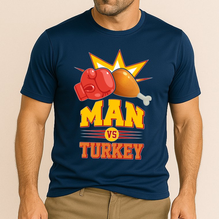 Thanksgiving Man Vs Turkey Fight Cooling Performance Crew T-Shirt