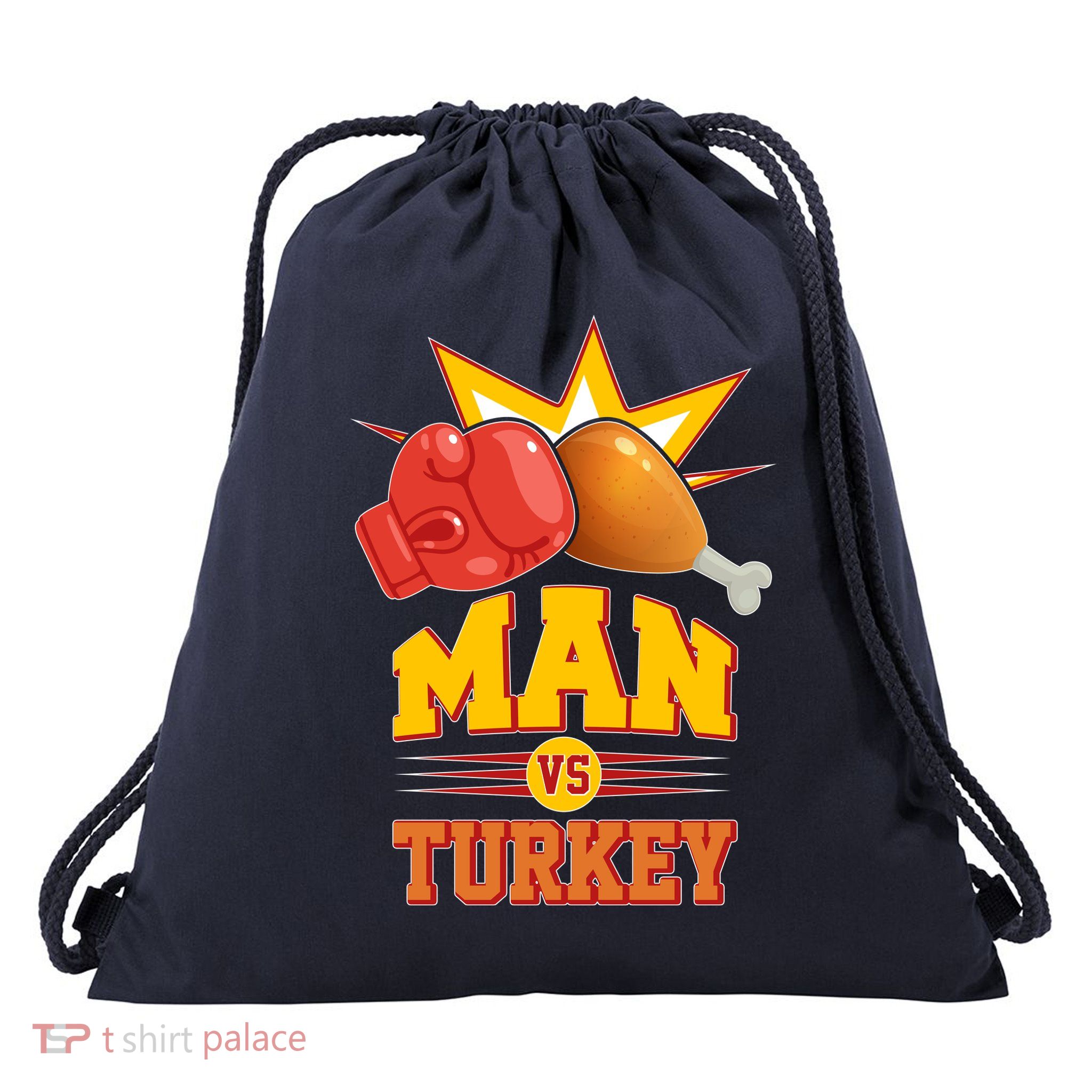 Thanksgiving Man Vs Turkey Fight Drawstring Bag