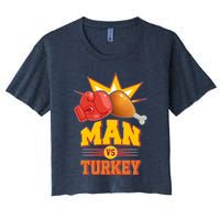 Thanksgiving Man Vs Turkey Fight Women's Crop Top Tee