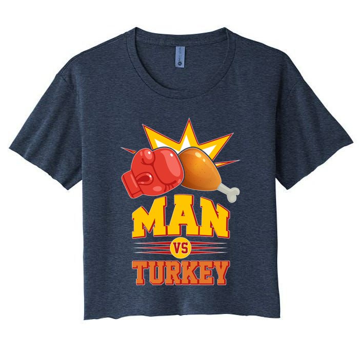 Thanksgiving Man Vs Turkey Fight Women's Crop Top Tee