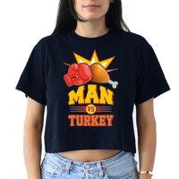 Thanksgiving Man Vs Turkey Fight Women's Crop Top Tee