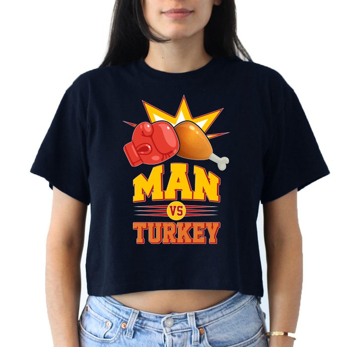 Thanksgiving Man Vs Turkey Fight Women's Crop Top Tee