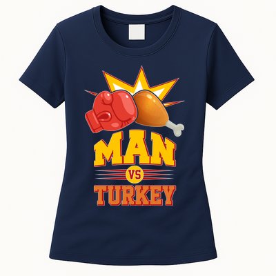 Thanksgiving Man Vs Turkey Fight Womens T-Shirt