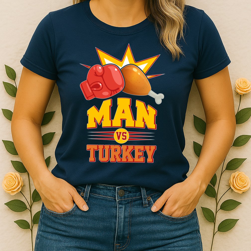 Thanksgiving Man Vs Turkey Fight Womens T-Shirt