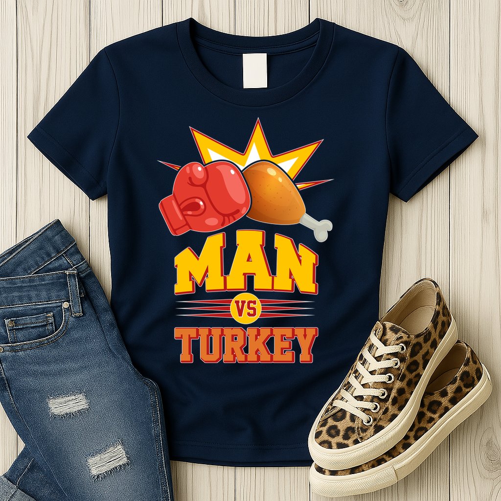 Thanksgiving Man Vs Turkey Fight Womens T-Shirt