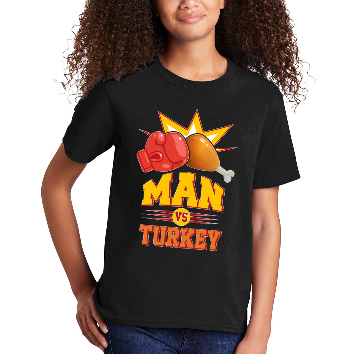 Thanksgiving Man Vs Turkey Fight Kids T-Shirt