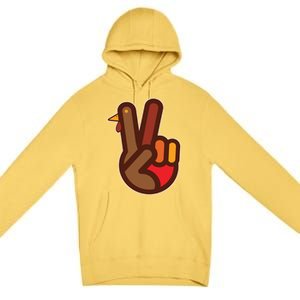 Thanksgiving Peace Sign Hand Turkey Premium Pullover Hoodie