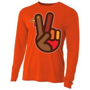 Thanksgiving Peace Sign Hand Turkey Cooling Performance Long Sleeve Crew