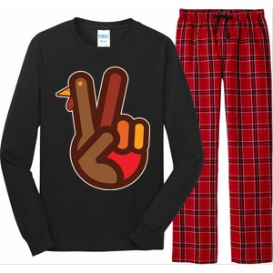 Thanksgiving Peace Sign Hand Turkey Long Sleeve Pajama Set