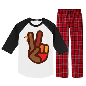 Thanksgiving Peace Sign Hand Turkey Raglan Sleeve Pajama Set