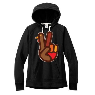Thanksgiving Peace Sign Hand Turkey Women's Fleece Hoodie
