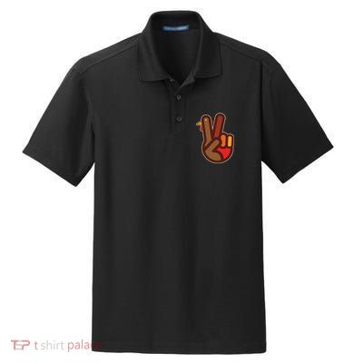 Thanksgiving Peace Sign Hand Turkey Dry Zone Grid Polo