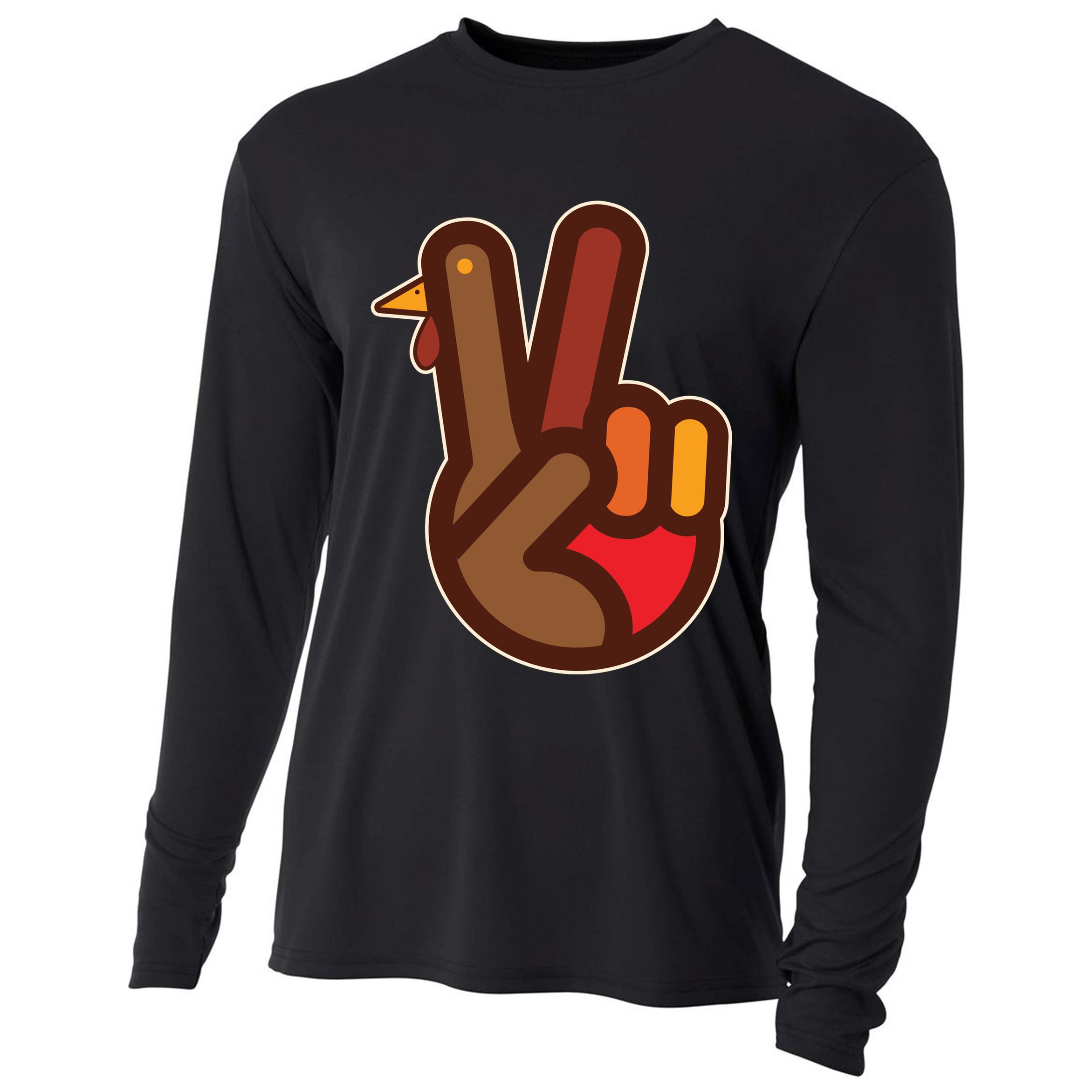 Thanksgiving Peace Sign Hand Turkey Cooling Performance Long Sleeve Crew