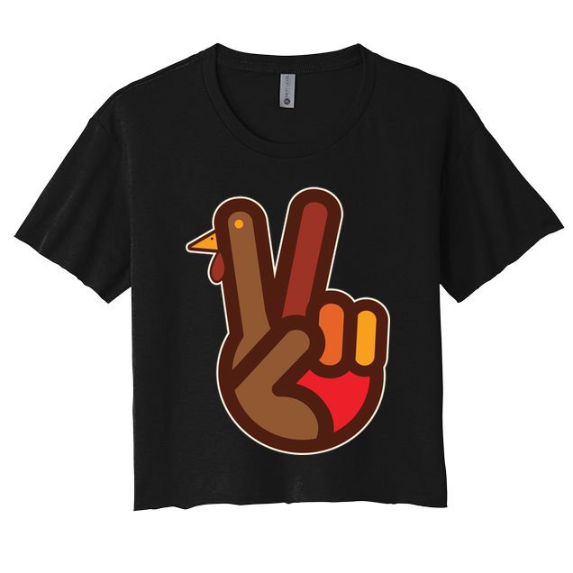 Thanksgiving Peace Sign Hand Turkey Crop Top