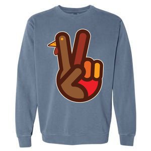 Thanksgiving Peace Sign Hand Turkey Garment-Dyed Sweatshirt