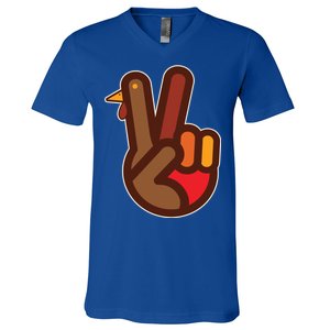 Thanksgiving Peace Sign Hand Turkey V-Neck T-Shirt