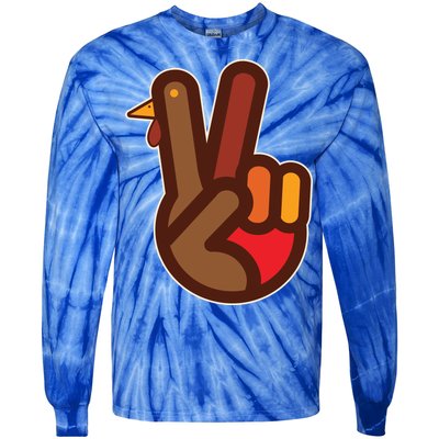 Thanksgiving Peace Sign Hand Turkey Tie-Dye Long Sleeve Shirt